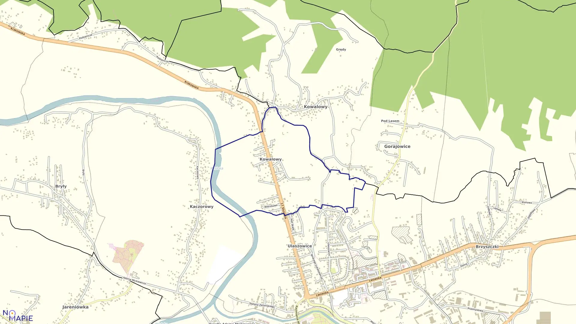 Mapa obrębu 01 - Kowalowy w mieście Jasło