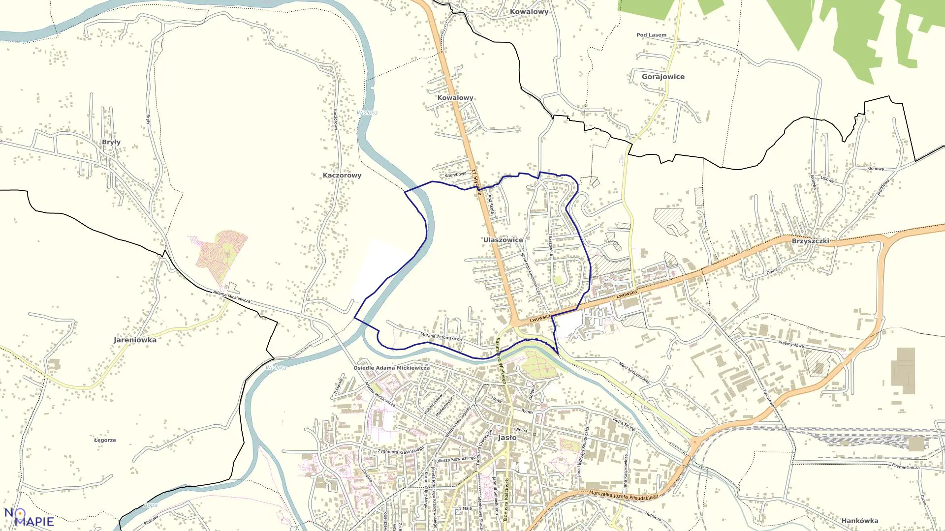 Mapa obrębu 02 - Ulaszowice w mieście Jasło