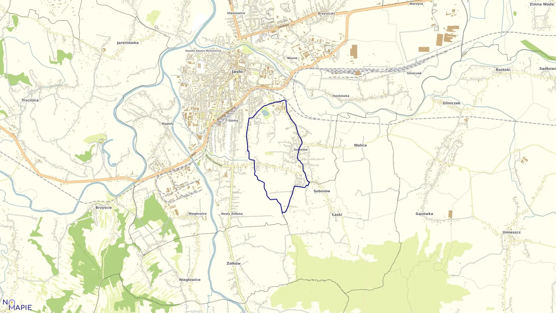 Mapa obrębu 10 - Sobniów I w mieście Jasło