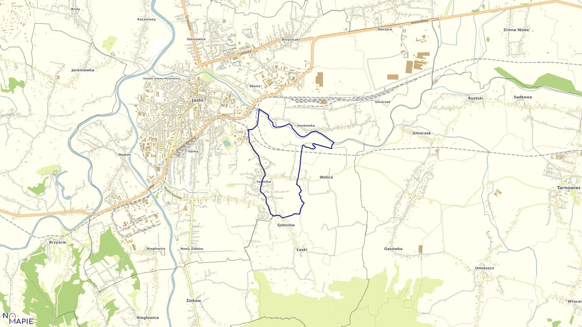 Mapa obrębu 11 - Sobniów II w mieście Jasło