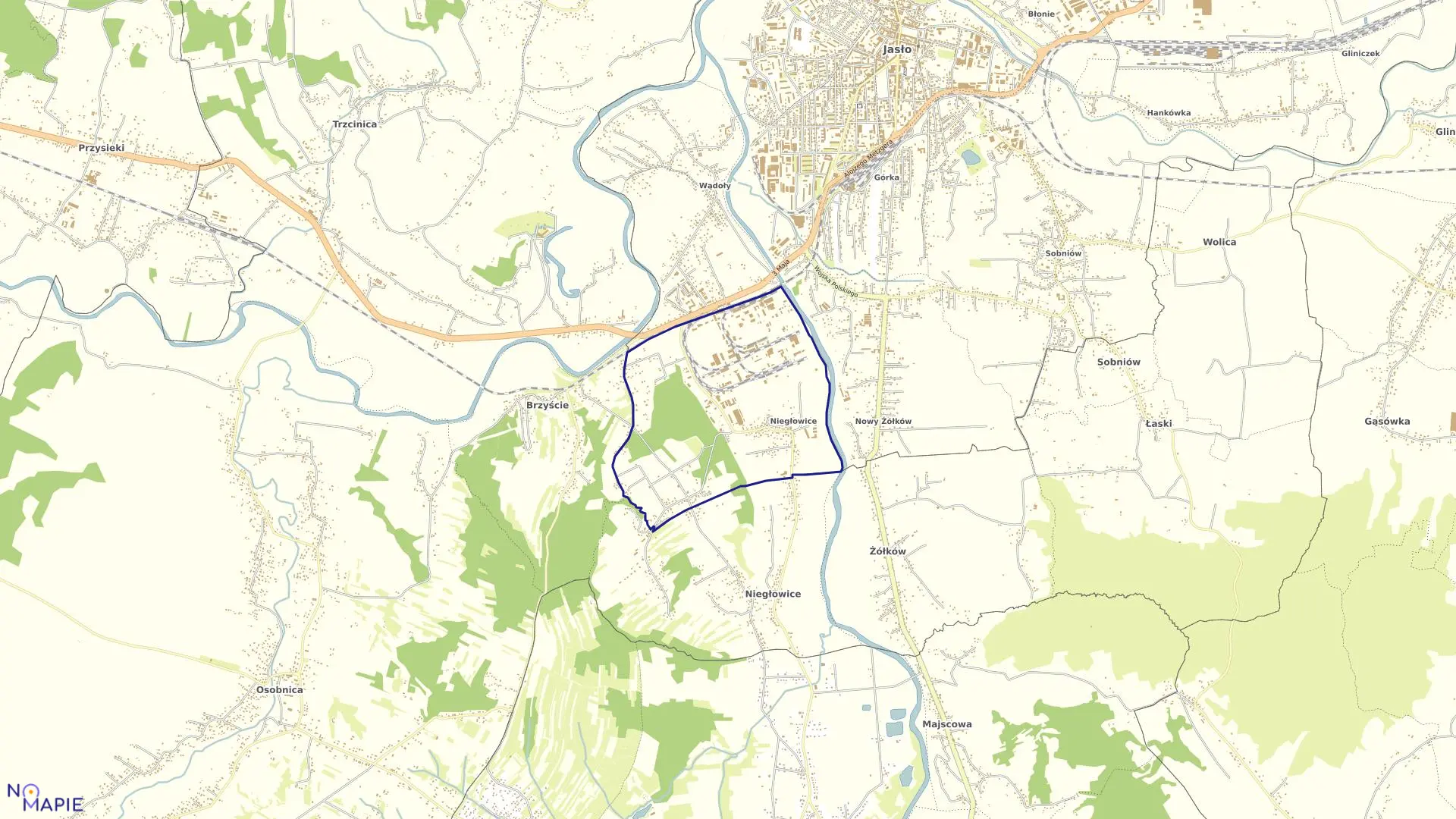 Mapa obrębu 14 - Niegłowice w mieście Jasło