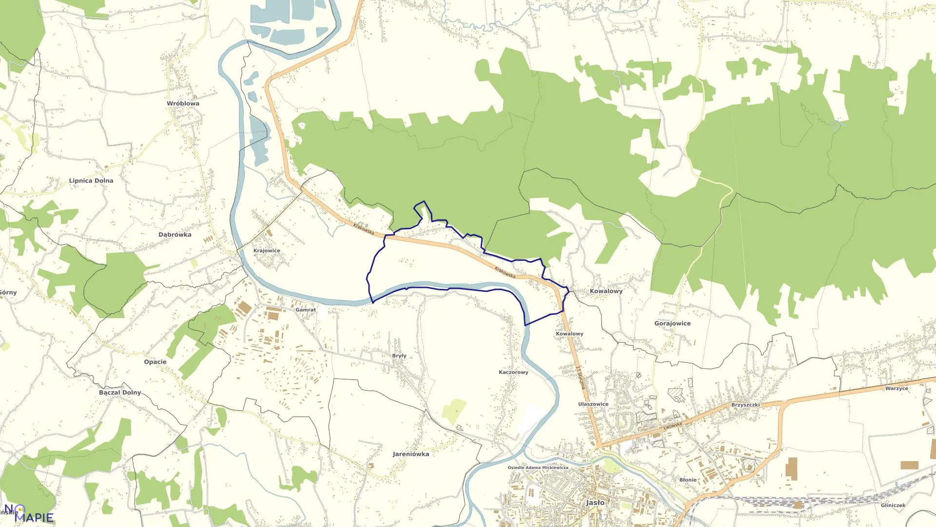 Mapa obrębu 20 - Podzamcze w mieście Jasło