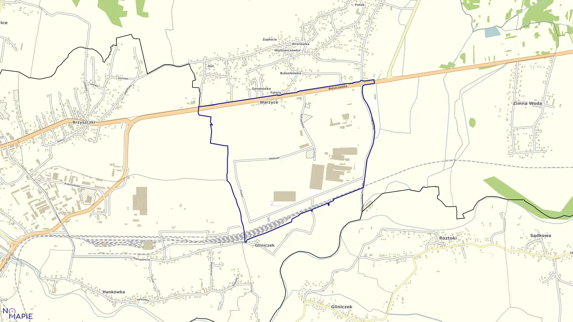 Mapa obrębu 23 - Warzyce w mieście Jasło